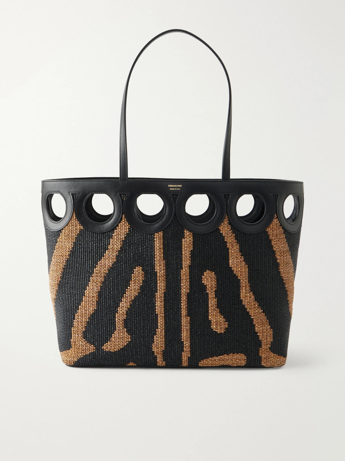 Ferragamo Leather-trimmed Raffia Tote