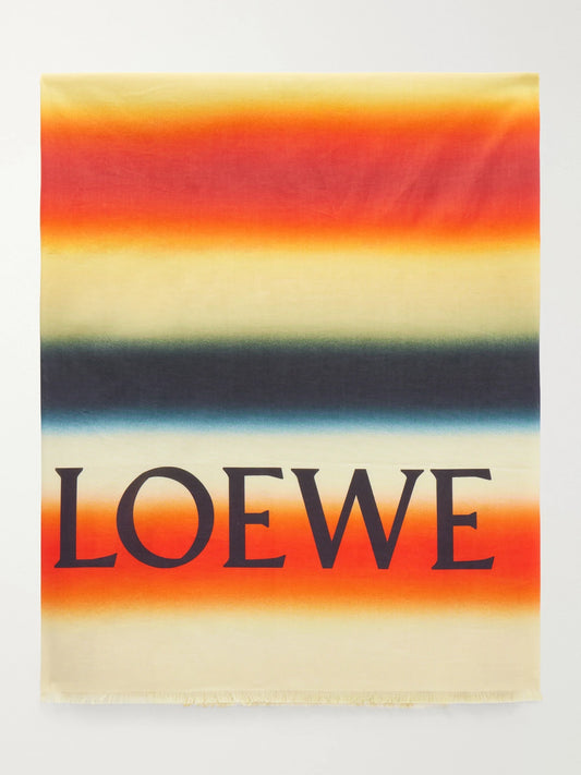 LOEWE + Paula's Ibiza Fringed Striped Cotton-voile Scarf