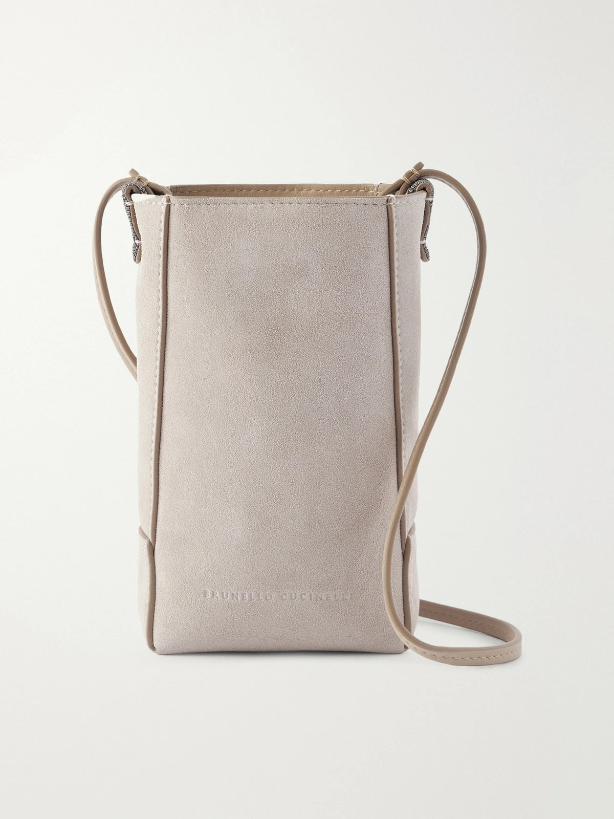 Embellished Leather-trimmed Suede Pouch