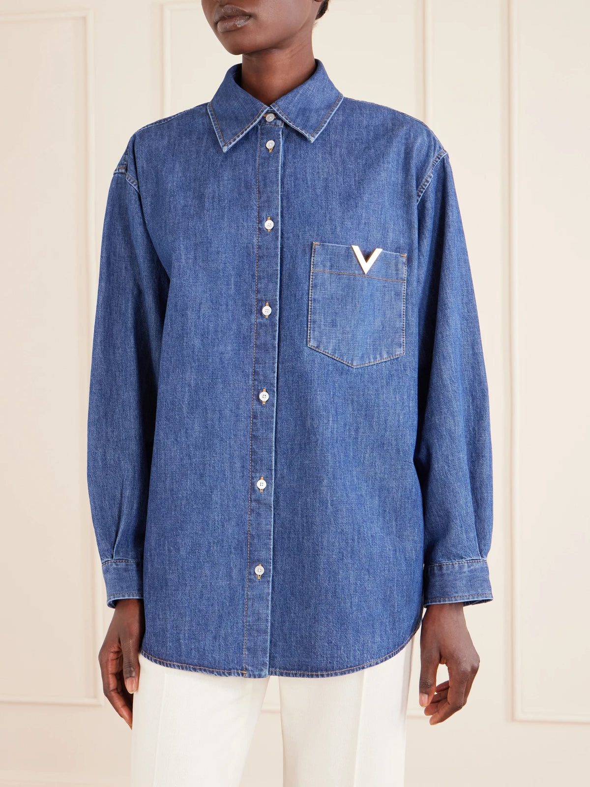 Embellished Cotton-denim Shirt