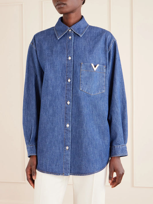 Embellished Cotton-denim Shirt