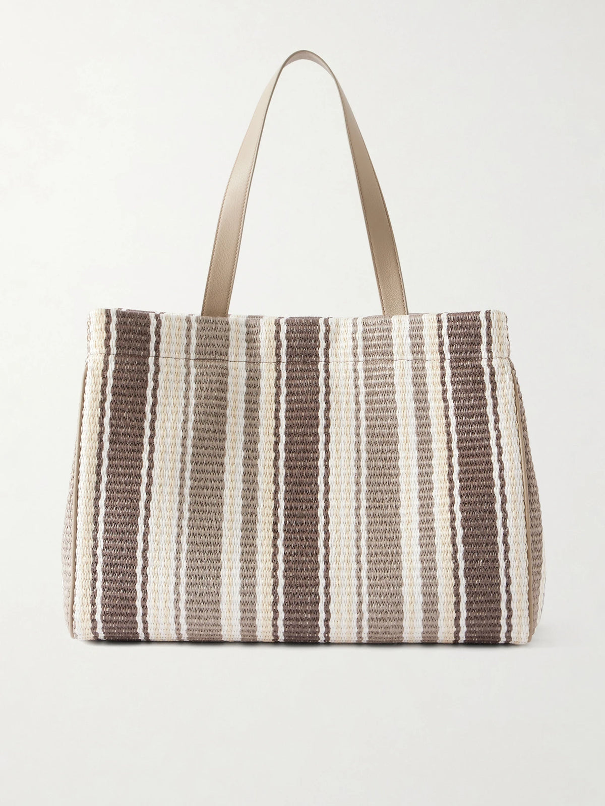 Striped Leather-trimmed Raffia Tote