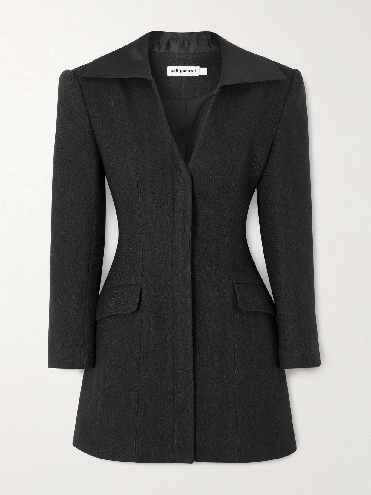 Image of Dresses. Product name - Wool-blend Mini Dress in Black colour by brand - Self-Portrait