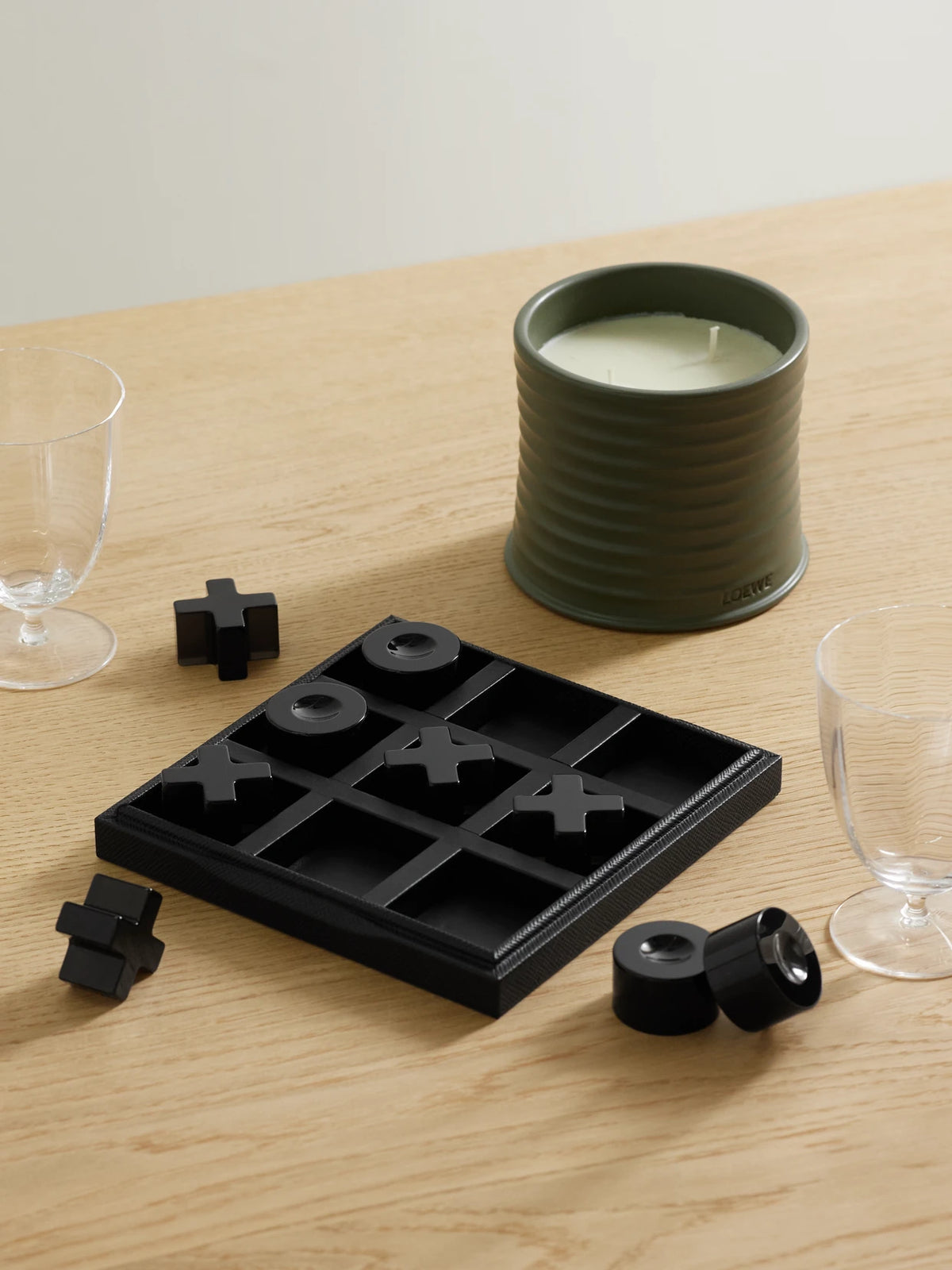 Image of Decor. Product name - Textured-leather Noughts And Crosses Set in Black colour by brand - Smythson