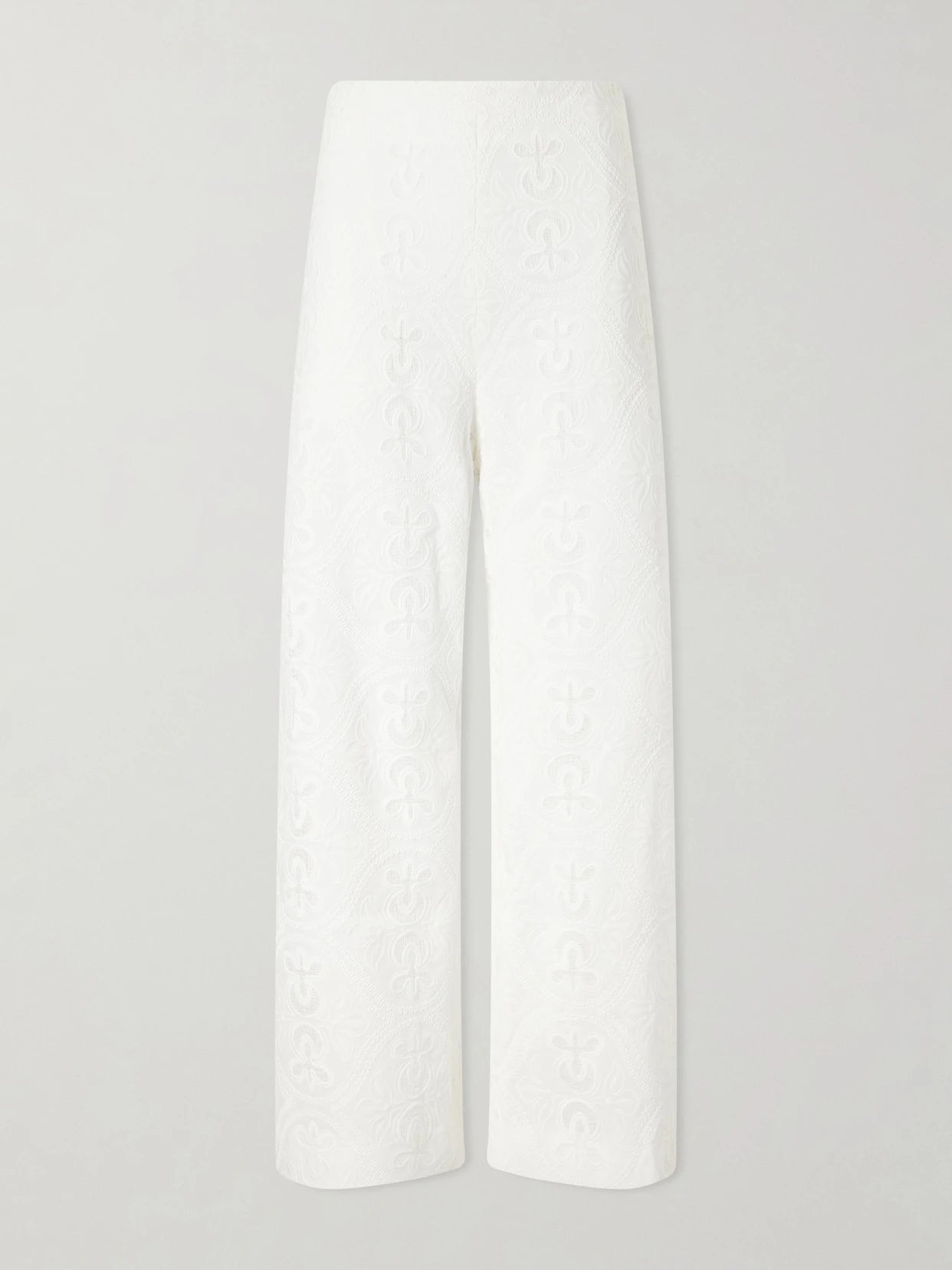 Nynette Floral-embroidered Cotton-blend Wide-leg Pants