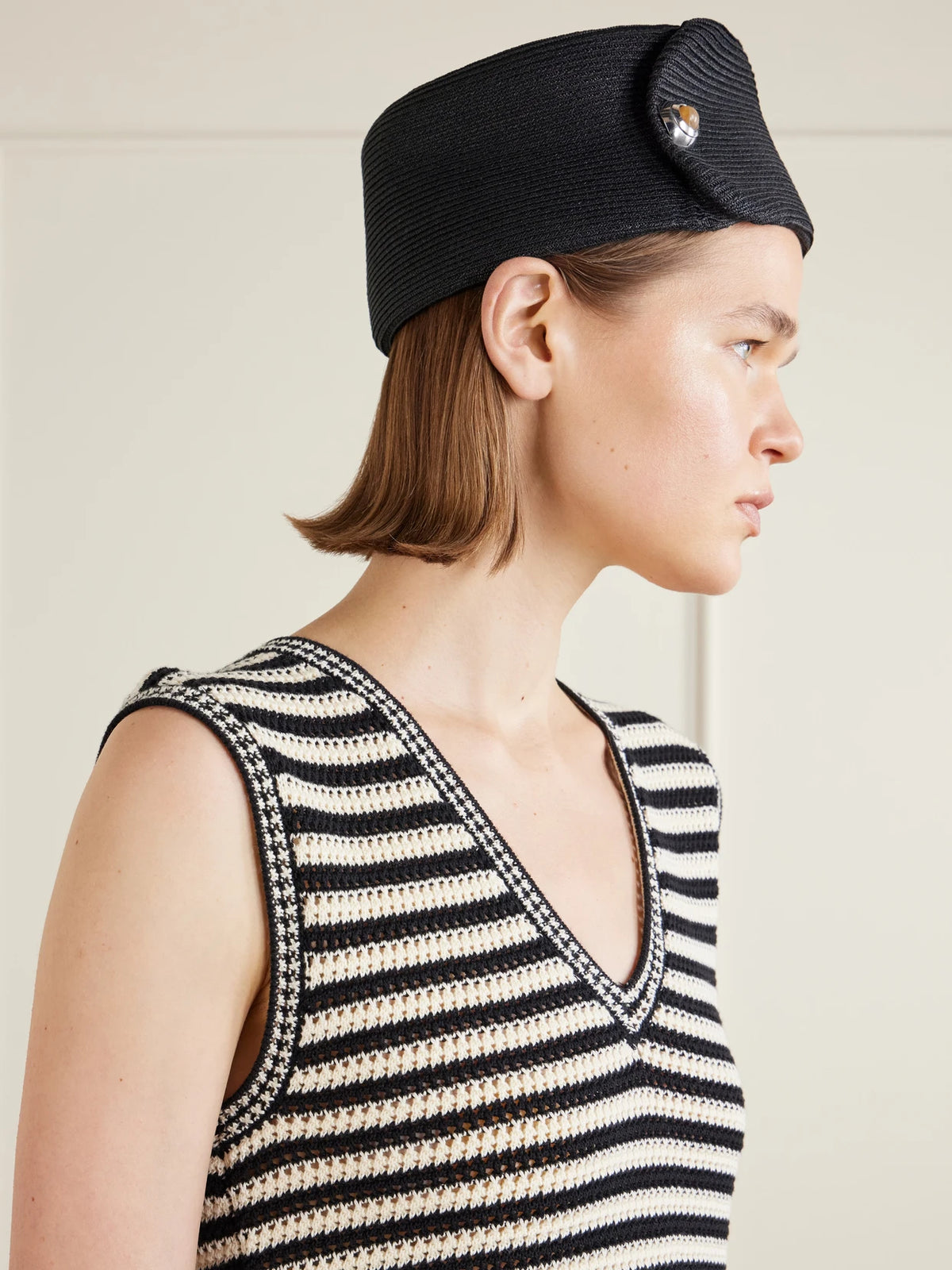 Image of Hats. Product name - Tenley Embellished Braided Straw Turban in Black colour by brand - Gigi Burris
