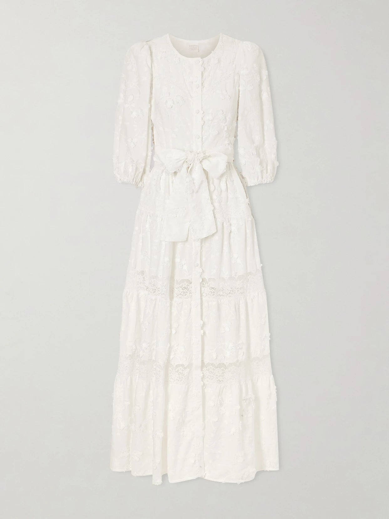 Poppi Belted Tiered Lace-trimmed Broderie Anglaise Cotton Maxi Dress