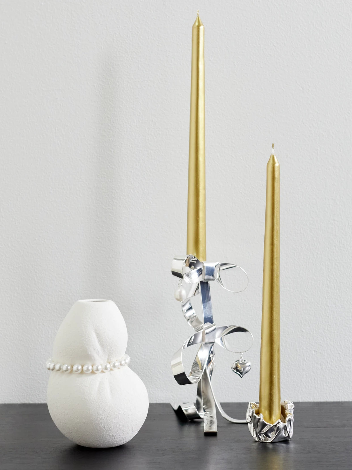 Image of Decor. Product name - Squeezed Small Pearl-like Embellished Ceramic Vase in Beige colour by brand - Completedworks