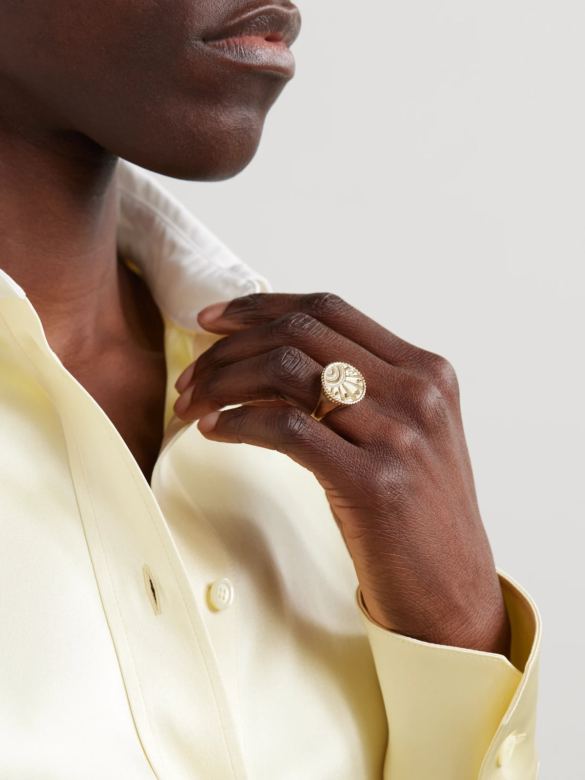 Image of Rings. Product name - Small Luck Coin 14-karat Gold Diamond Signet Ring in 6 1/2 colour by brand - Sydney Evan