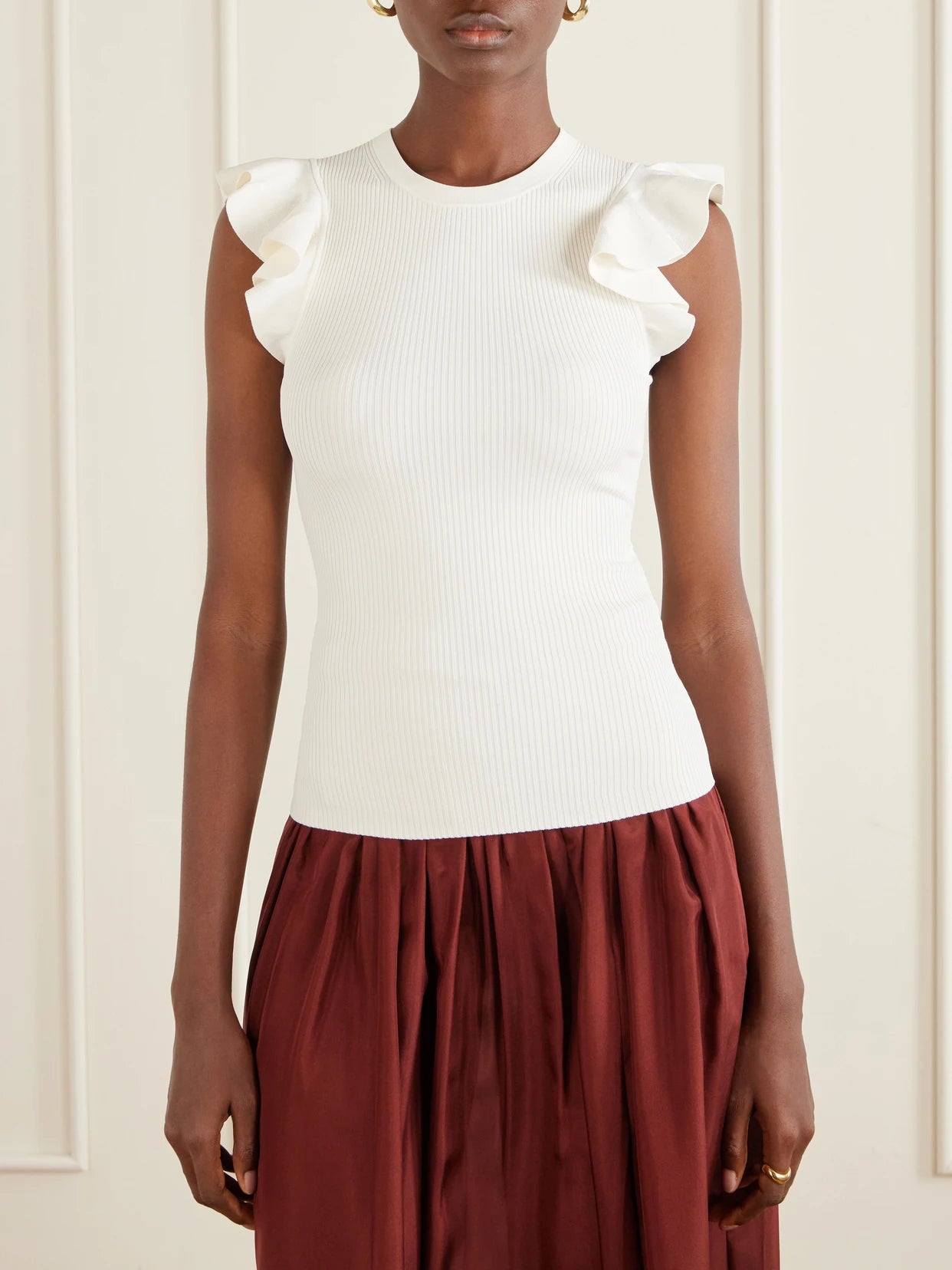 Aster Frill Racer Ribbed-knit Tank