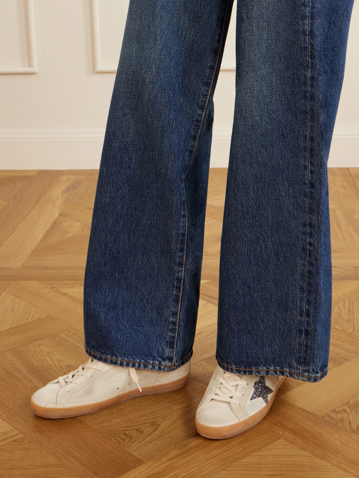 Super-star Distressed Glittered Leather-trimmed Suede Sneakers