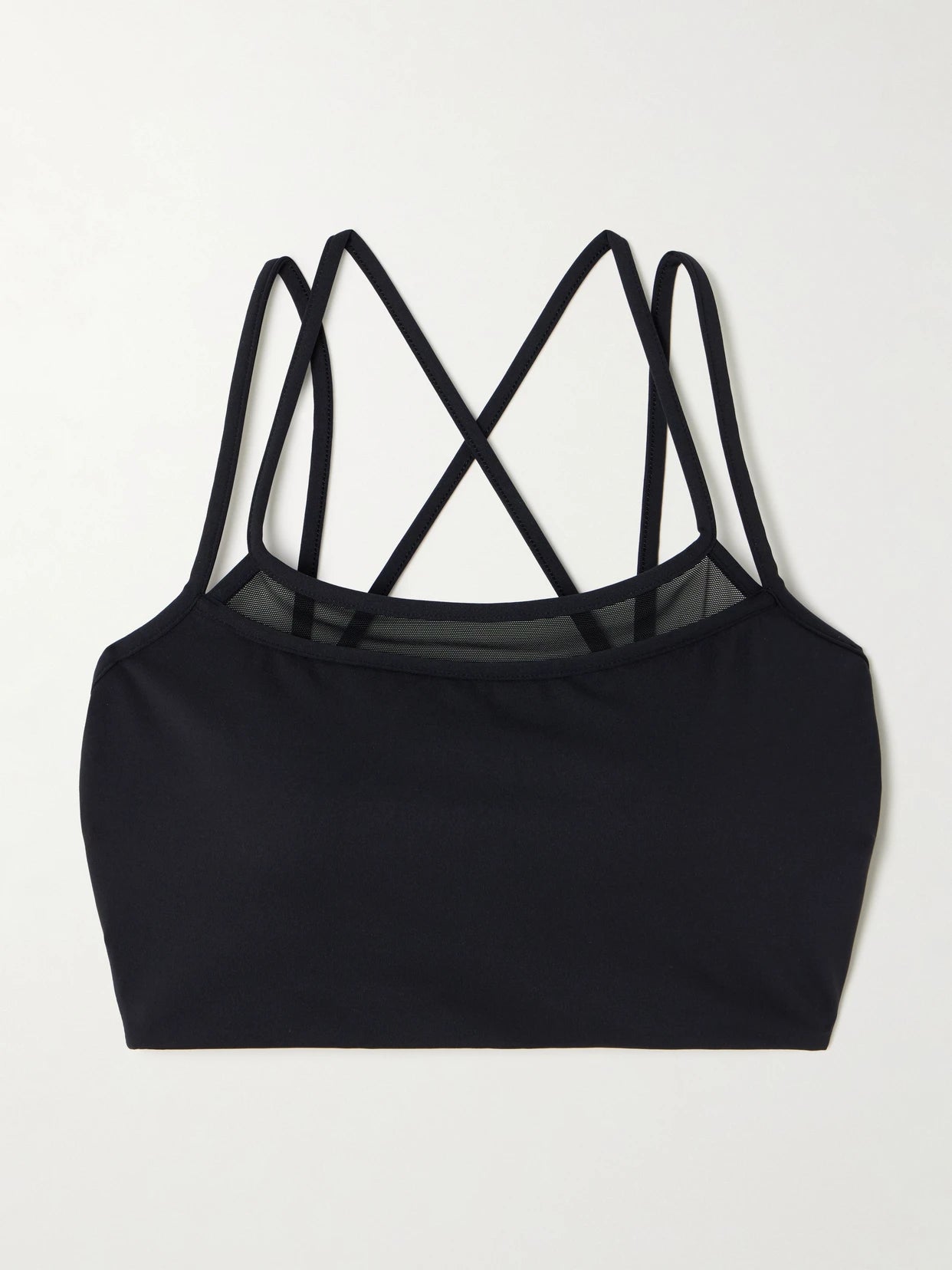 Image of Activewear. Product name - Cooper Layered Tulle-trimmed Stretch-jersey Sports Bra in Black colour by brand - Eres