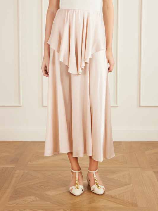 Layered Silk-satin Midi Skirt