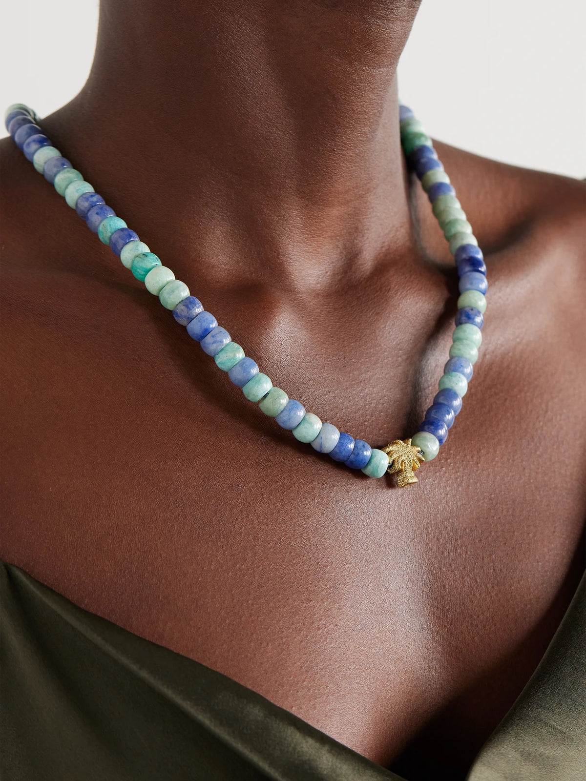 Image of Necklaces. Product name - Forte Beads Palma 18-karat Gold, Amazonite And Blue Agate Necklace in Multi colour by brand - Carolina Bucci