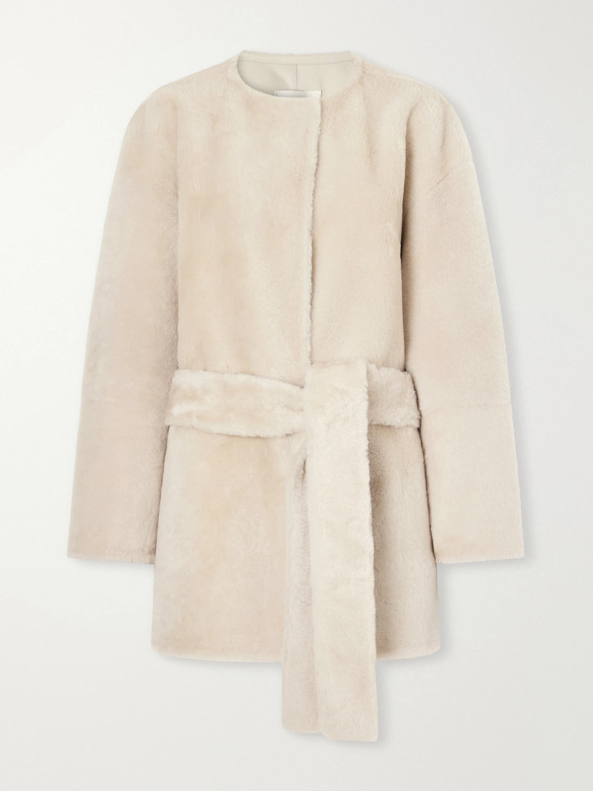 Almada Sasha Collarless Belted Shearling Coat