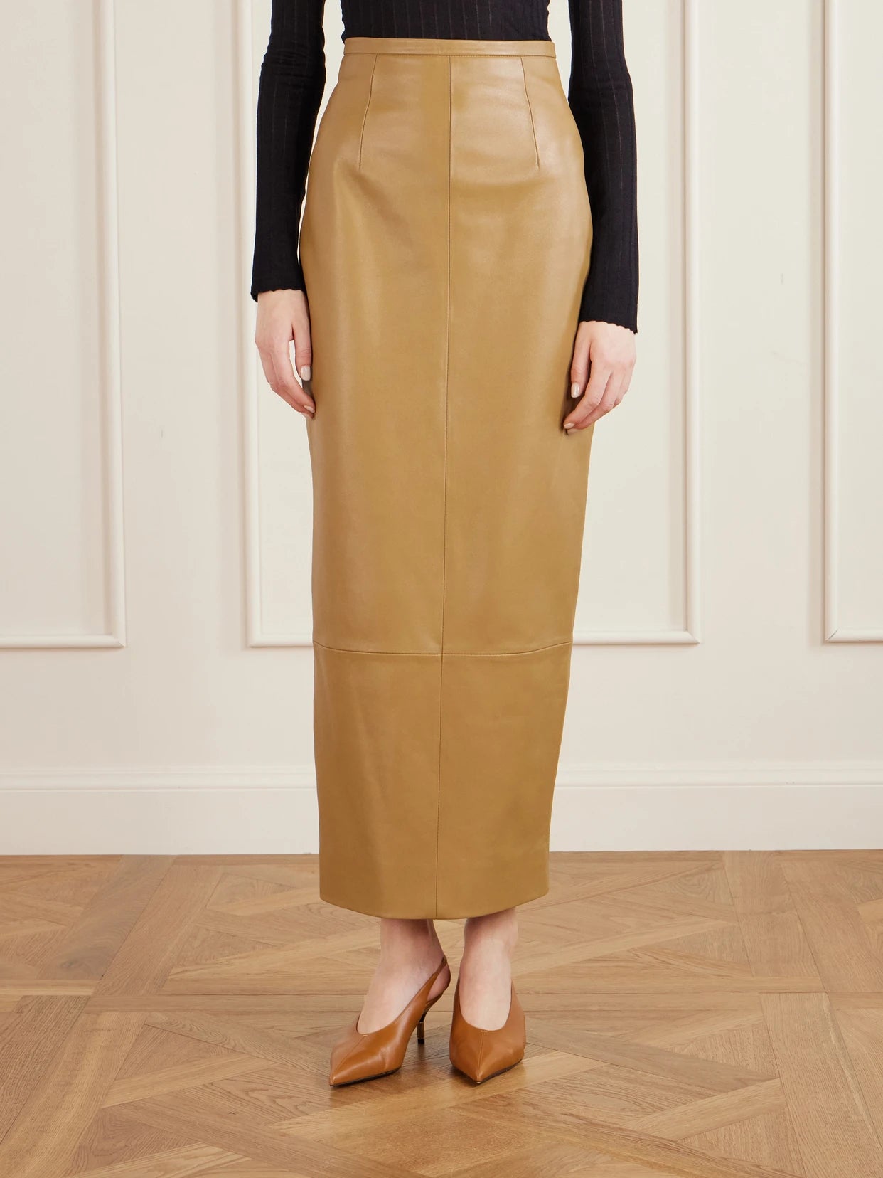 Winton Paneled Leather Midi Skirt
