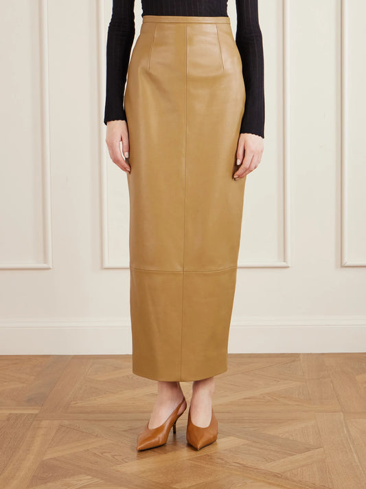 Winton Paneled Leather Midi Skirt