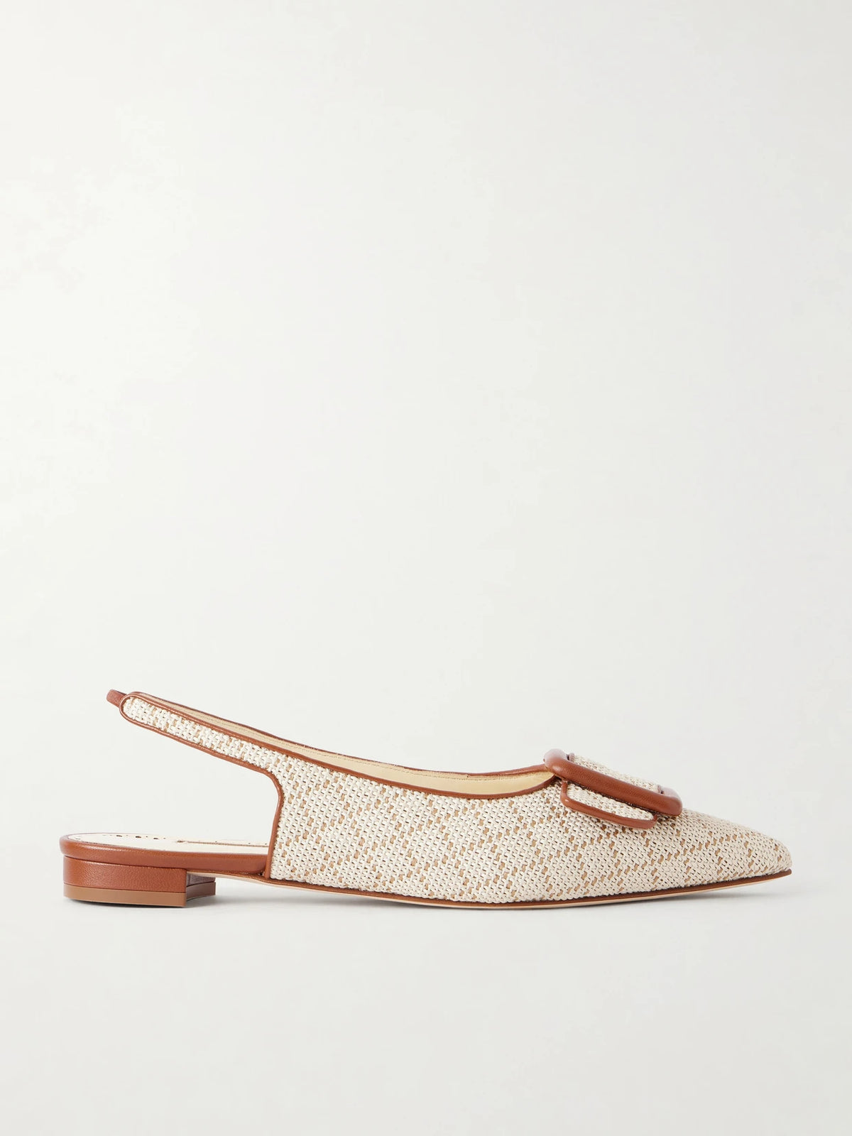 Maylurabi Buckle-detailed Leather-trimmed Woven Slingback Pumps