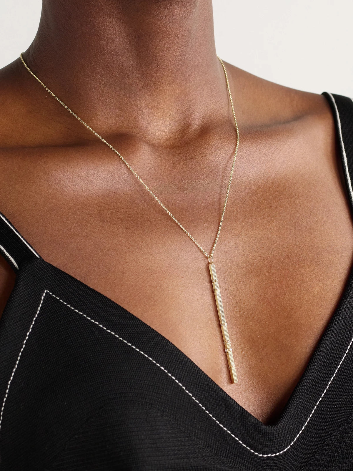 Image of Necklaces. Product name - Fluted Bar 14-karat Gold Diamond Necklace in Multi colour by brand - Sydney Evan