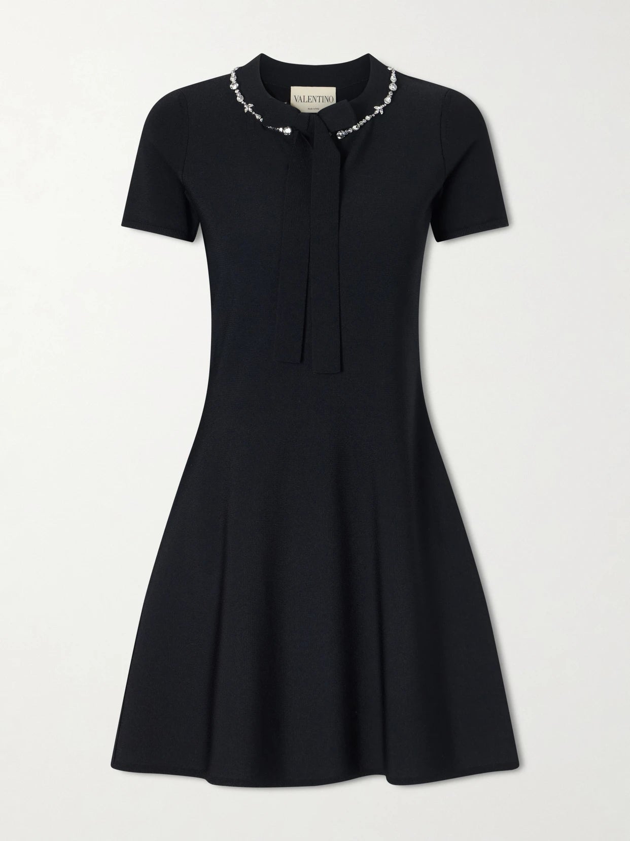 Bow-detailed Embellished Jersey Mini Dress
