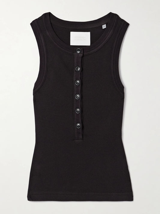 Image of a model wearing Tops. Product name - Caralyn Ribbed Jersey Tank in Dark brown colour by brand - Citizens of Humanity