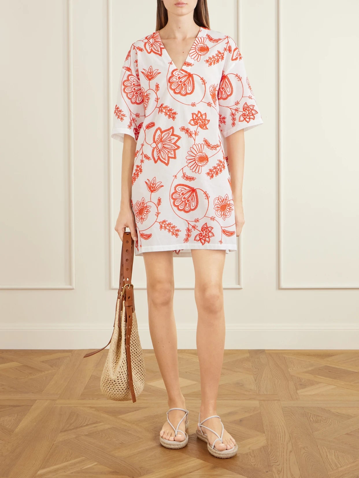 Image of Dresses. Product name - Embroidered Cotton-blend Mini Dress in small colour by brand - Eres