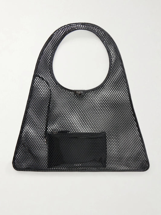 Leather-trimmed Crocheted Shoulder Bag