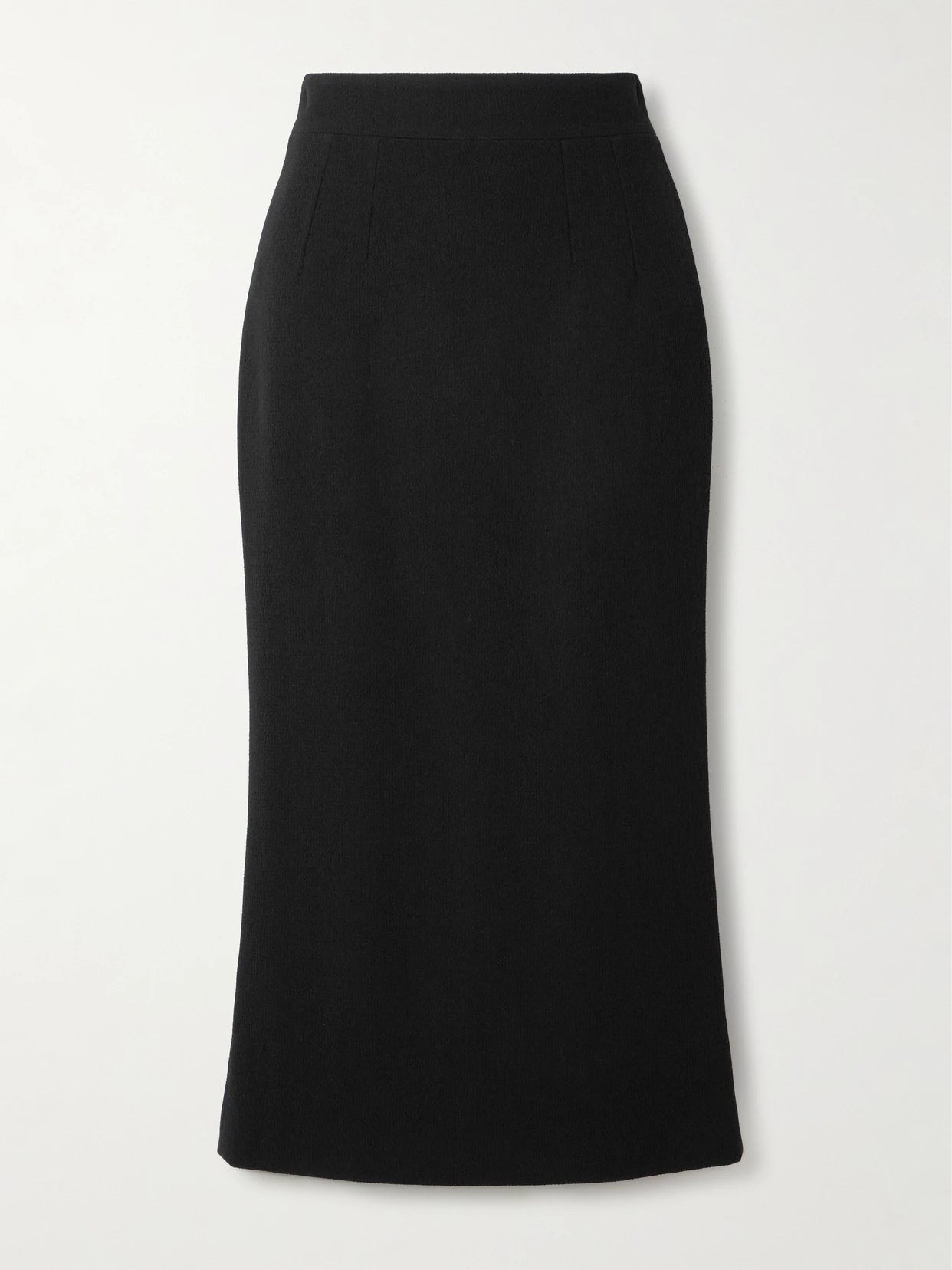 Image of a model wearing Skirts. Product name - Textured-wool Midi Skirt in Black colour by brand - Dolce & Gabbana