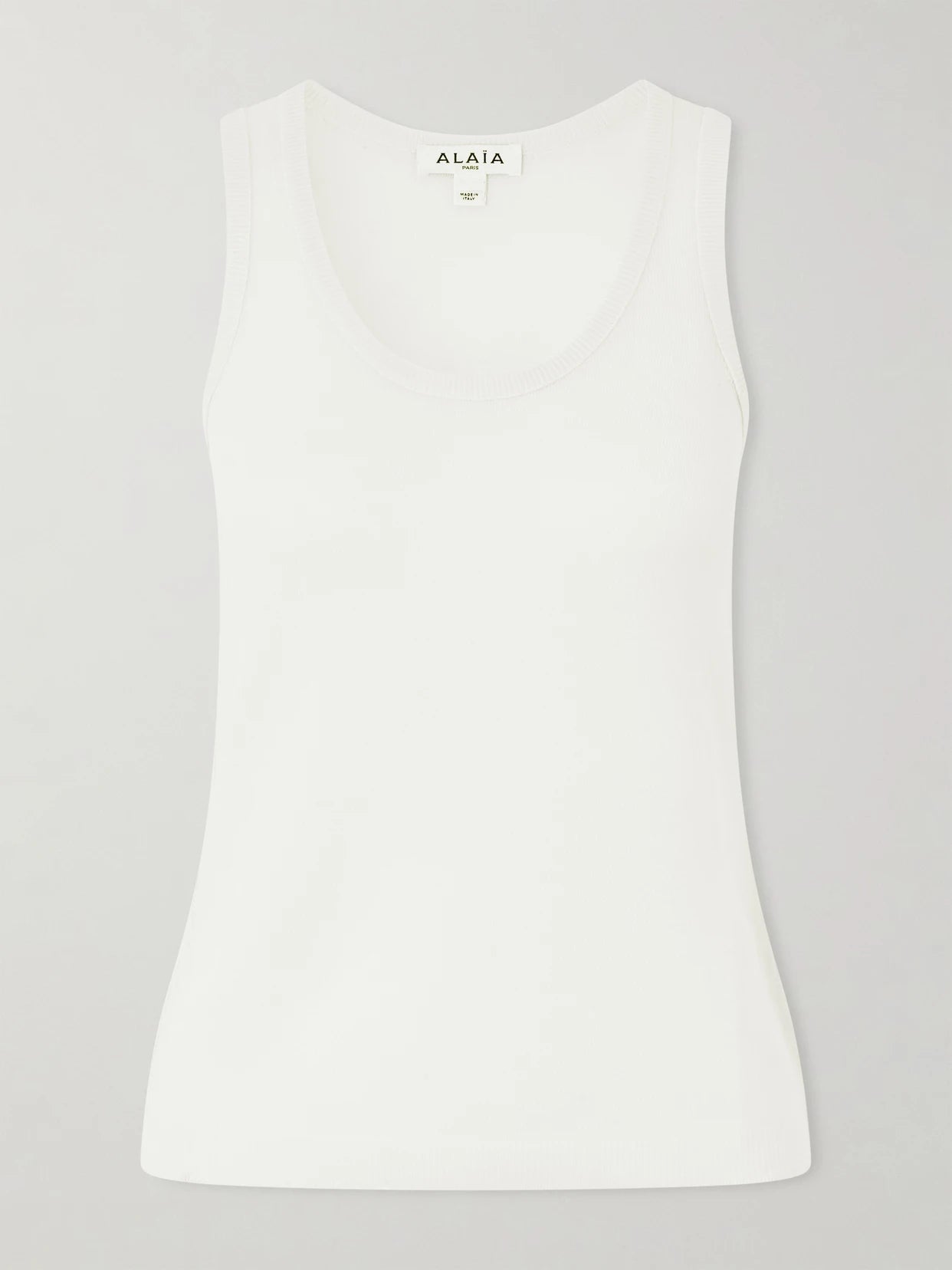 Image of a model wearing Tops. Product name - Wool-blend Tank in White colour by brand - Alaïa