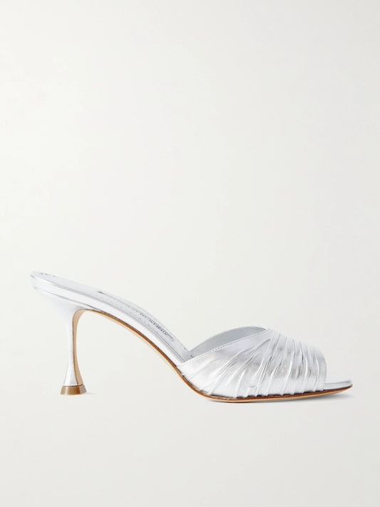 Pirua 70 Crinkled Metallic Leather Mules