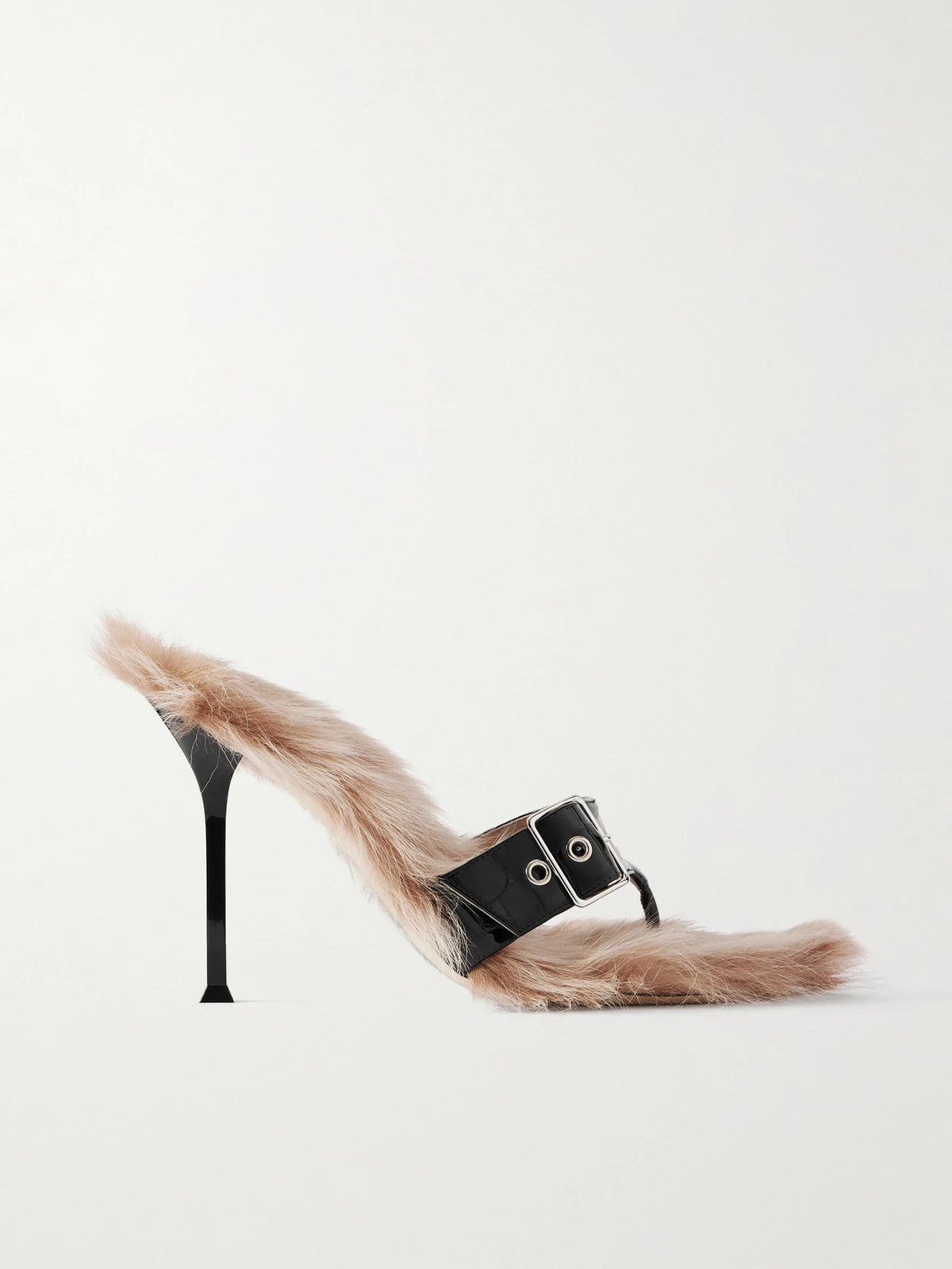Helix Buckled Shearling-lined Croc-effect Leather Sandals