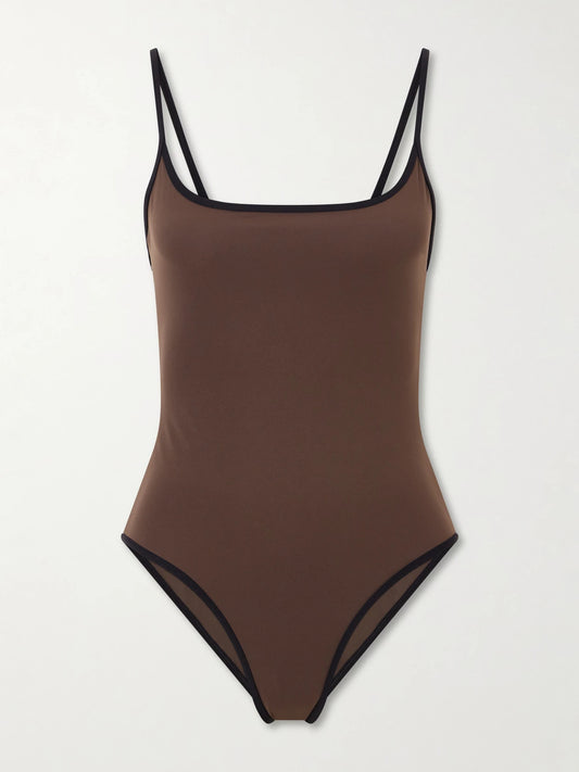 Image of Swimwear. Product name - Two-tone Swimsuit in Brown colour by brand - TOTEME