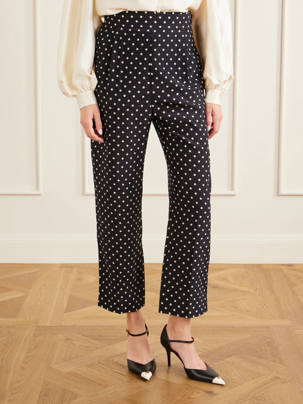 Polka-dot Silk Crepe De Chine Wide-leg Pants
