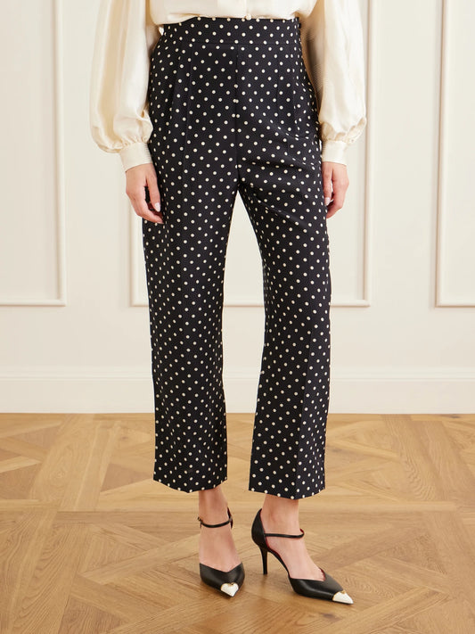 Polka-dot Silk Crepe De Chine Wide-leg Pants