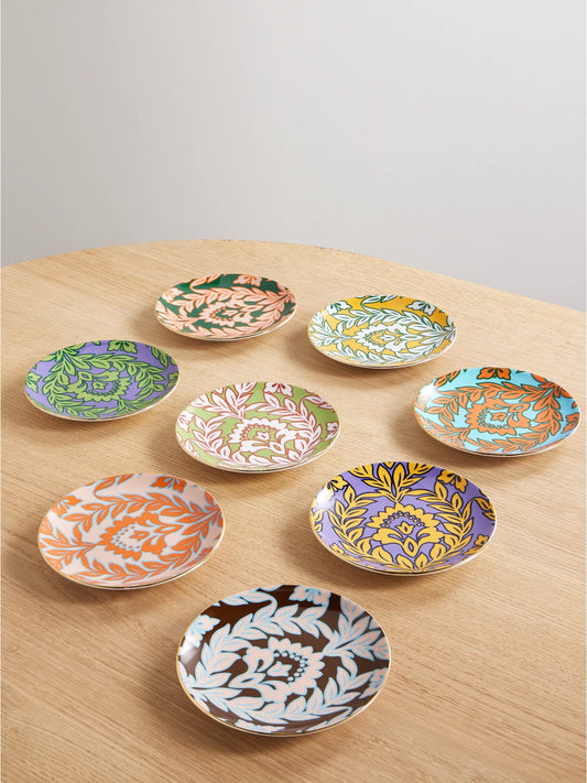 Set Of Eight Gold-plated Painted Porcelain Charger Plates