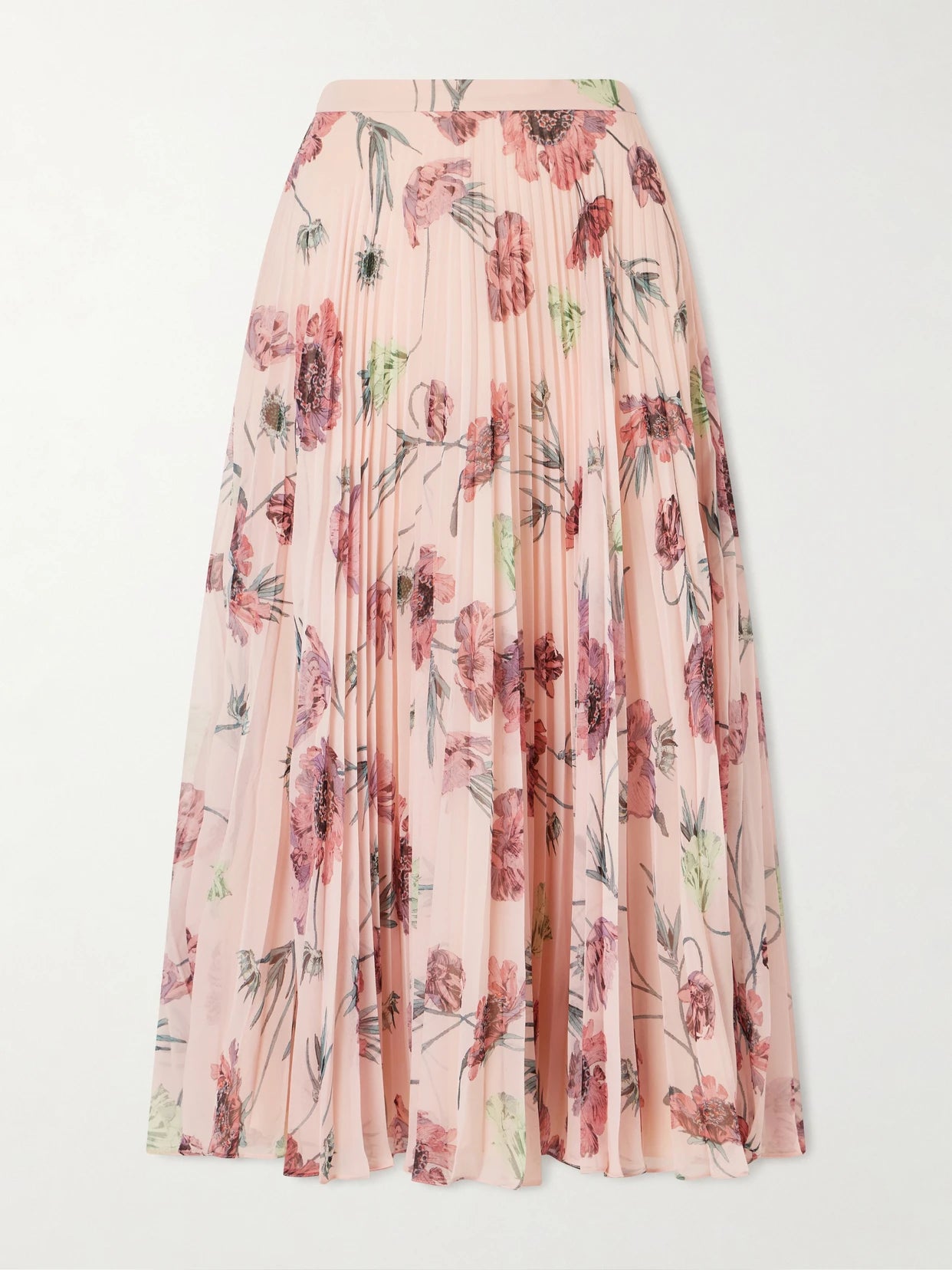 Floral-print Plissé-voile Midi Skirt