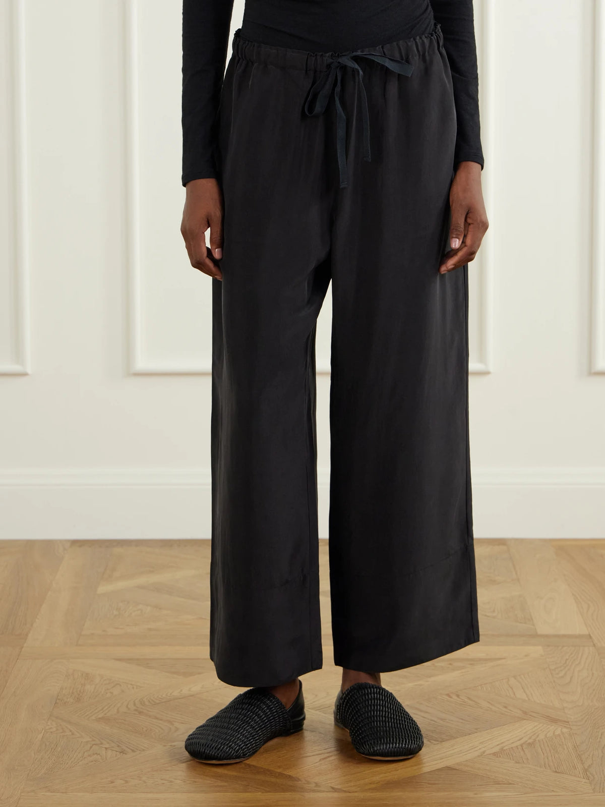 James Perse Silk-habotai Wide-leg Drawstring Pants