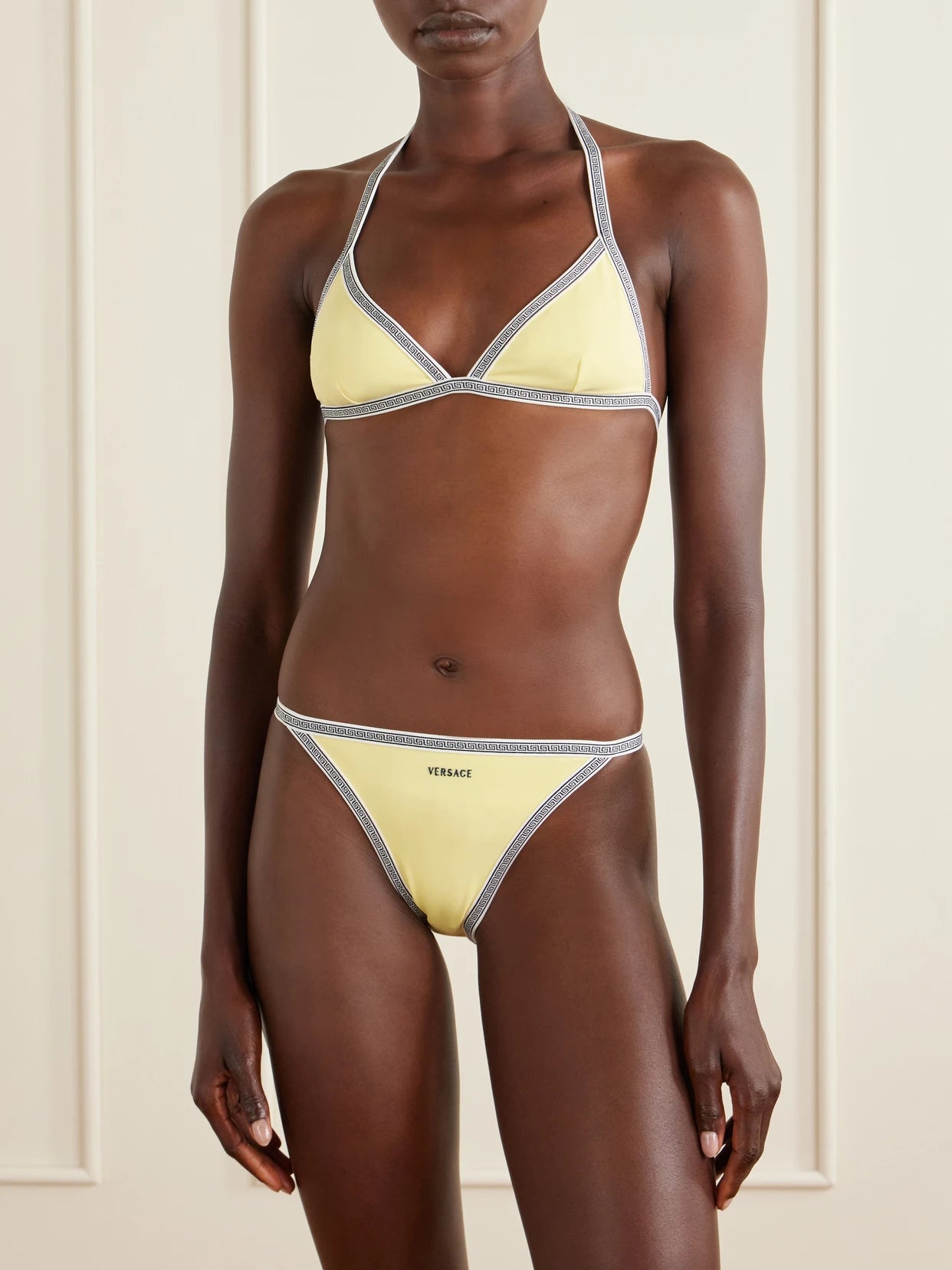 Greca-printed Triangle Bikini Top