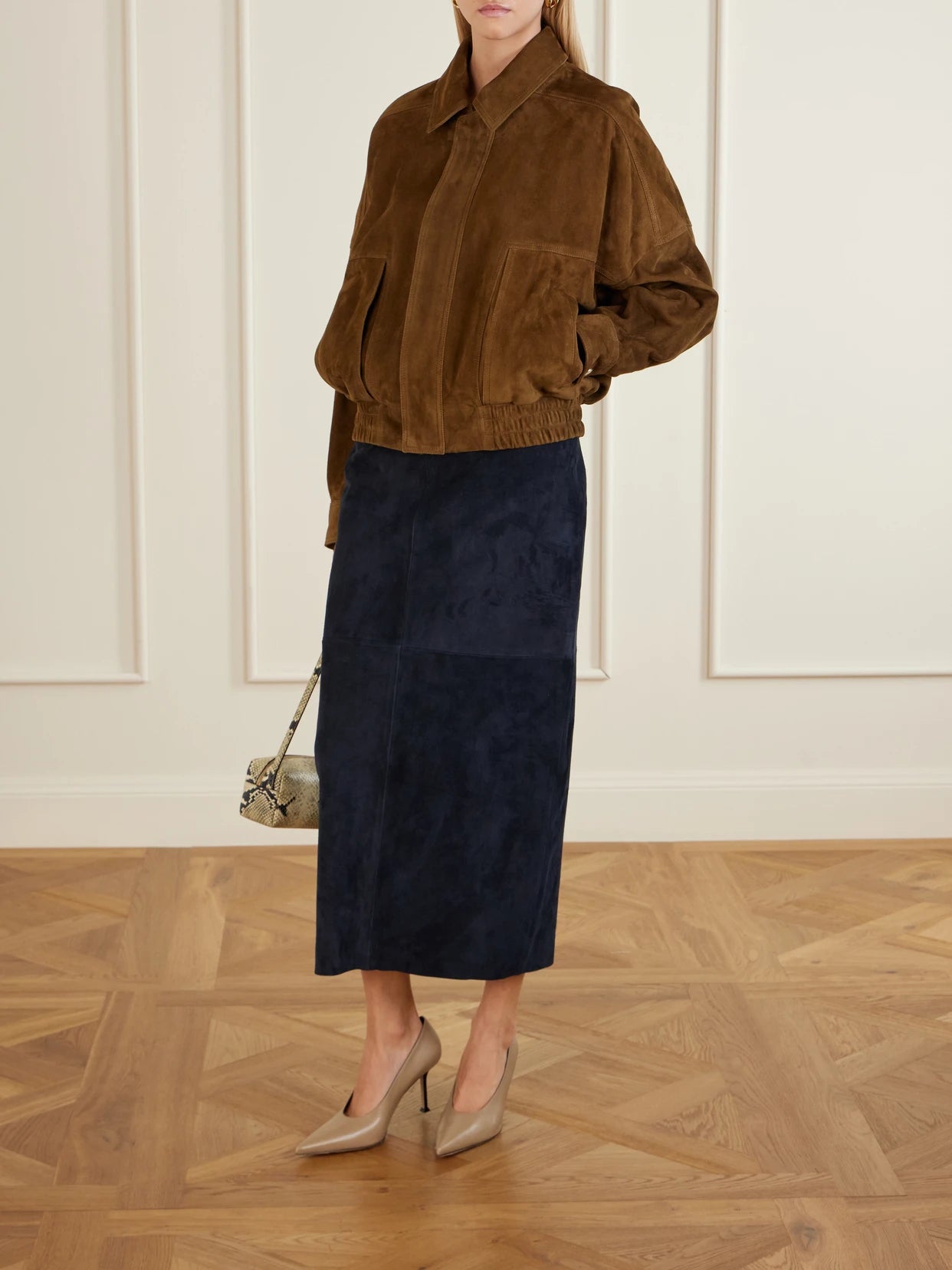 Image of Coats & Jackets. Product name - Dalma Suede Jacket in Brown colour by brand - Nour Hammour