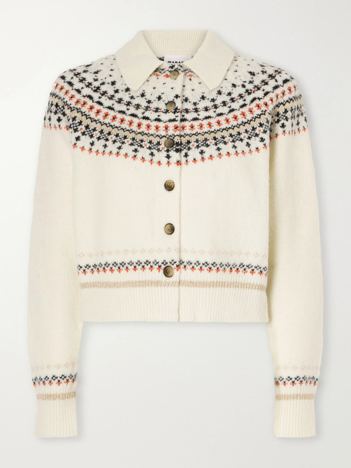 MARANT ÉTOILE Zoe Cropped Fair Isle Rib-trimmed Knitted Cardigan
