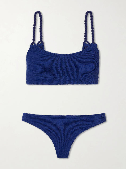 Image of Swimwear. Product name - Phoebe Original Crinkle Bikini in Navy colour by brand - Hunza G