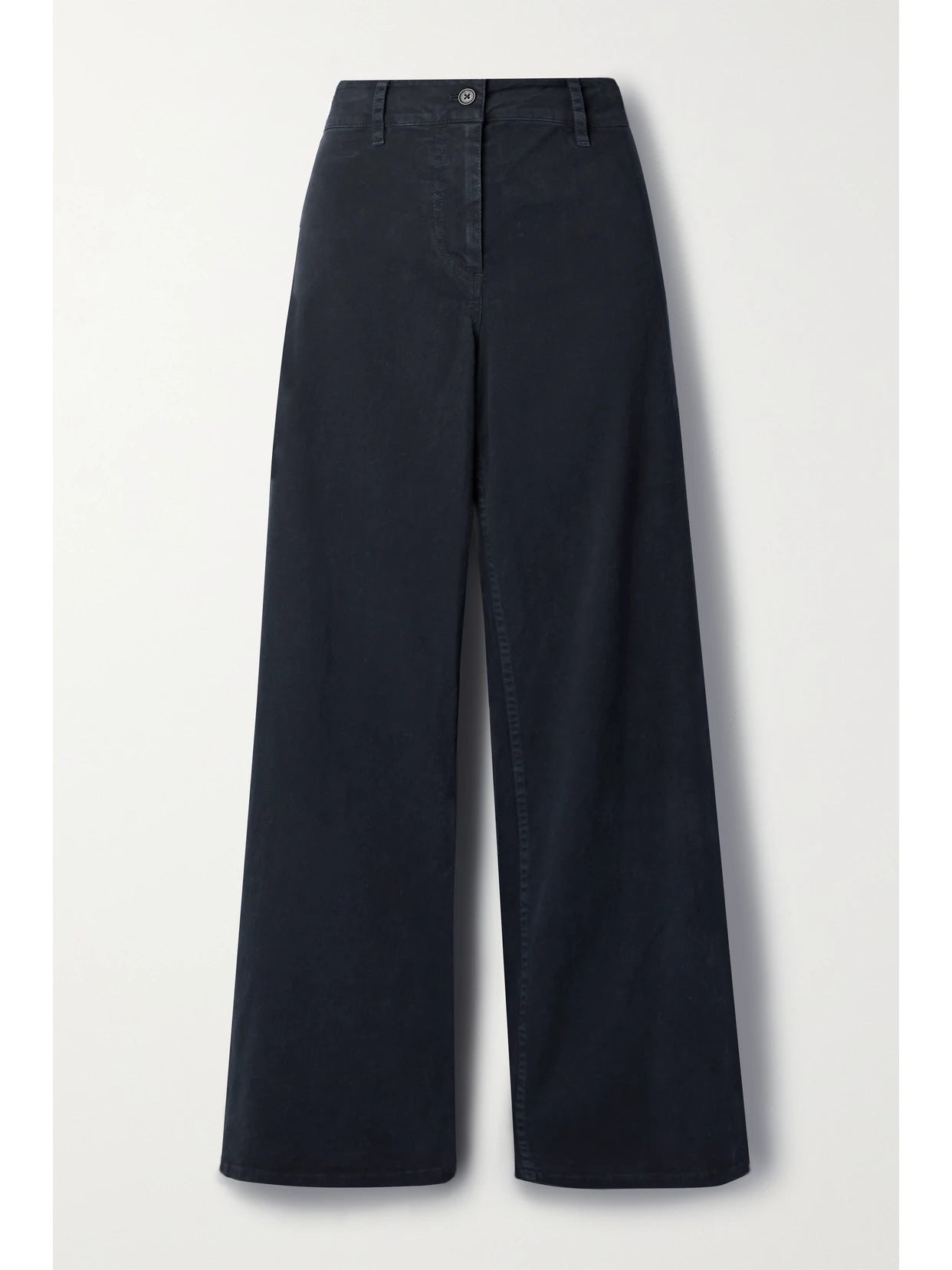 Image of a model wearing Pants. Product name - Megan Cotton-blend Twill Wide-leg Pants in Midnight blue colour by brand - Nili Lotan