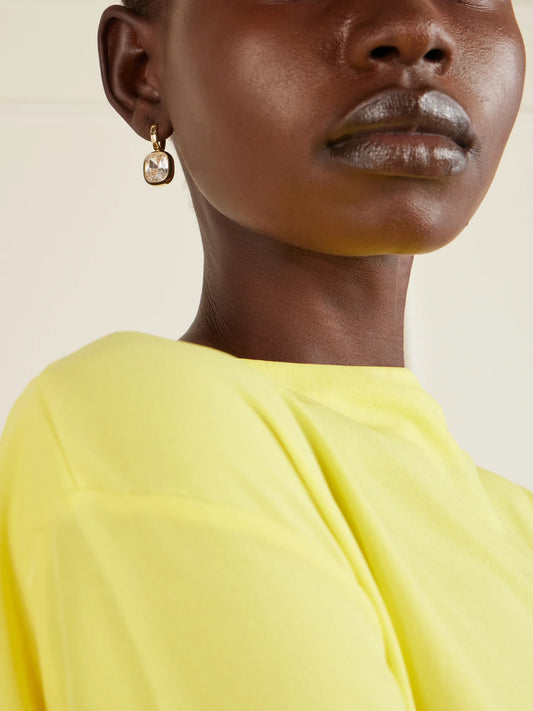 Image of Earrings. Product name - Cubic Cushion Gold-tone, Cubic Zirconia And Enamel Earrings in Multi colour by brand - Roxanne Assoulin