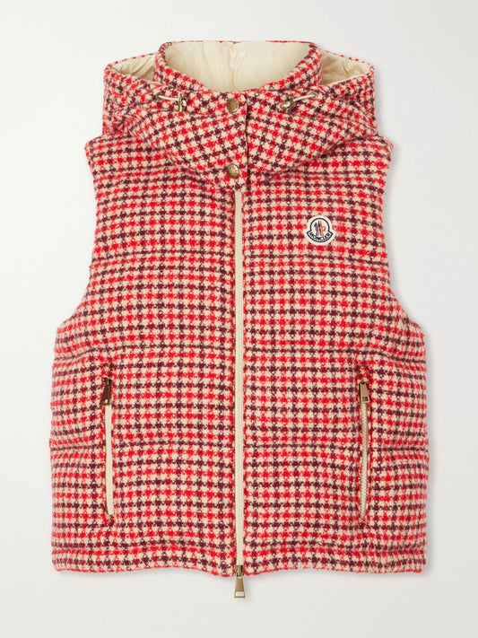 Image of Coats & Jackets. Product name - Niverolle Logo-appliquéd Padded Wool-blend Tweed Vest in Red colour by brand - Moncler
