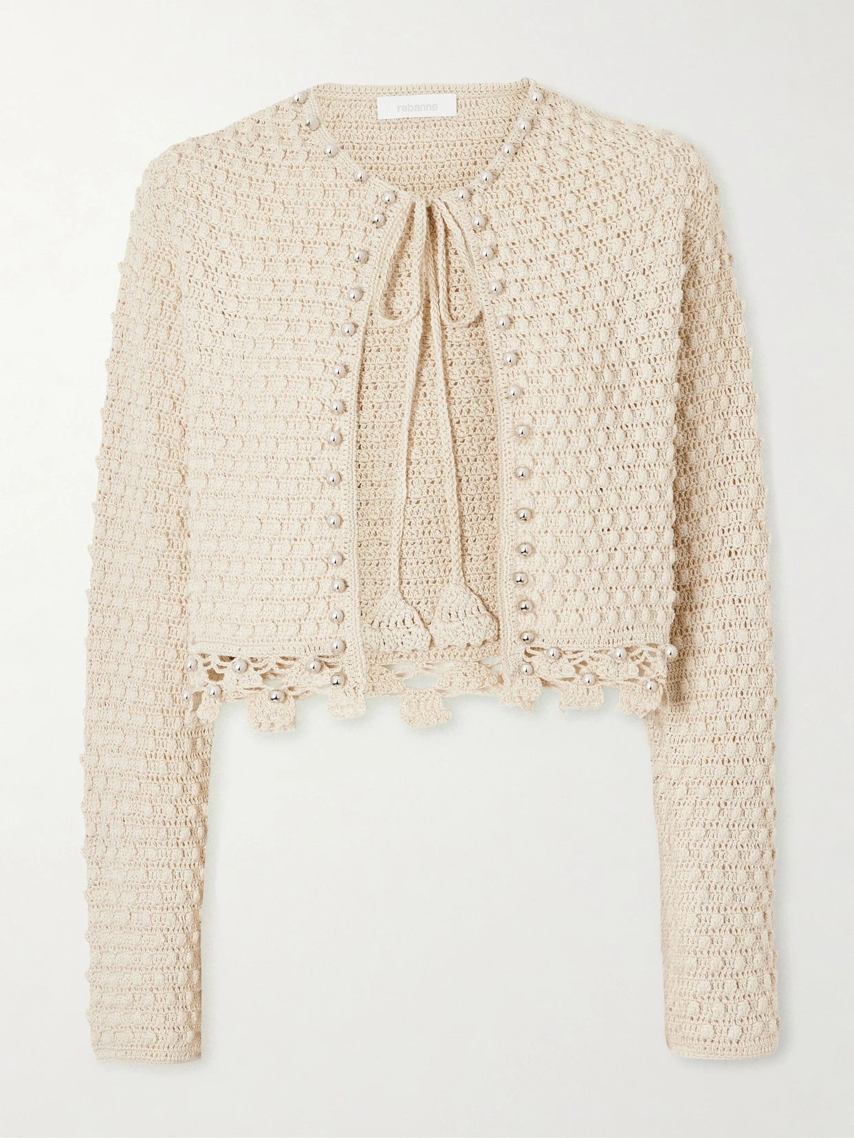 Embellished Crocheted Cotton Cardigan