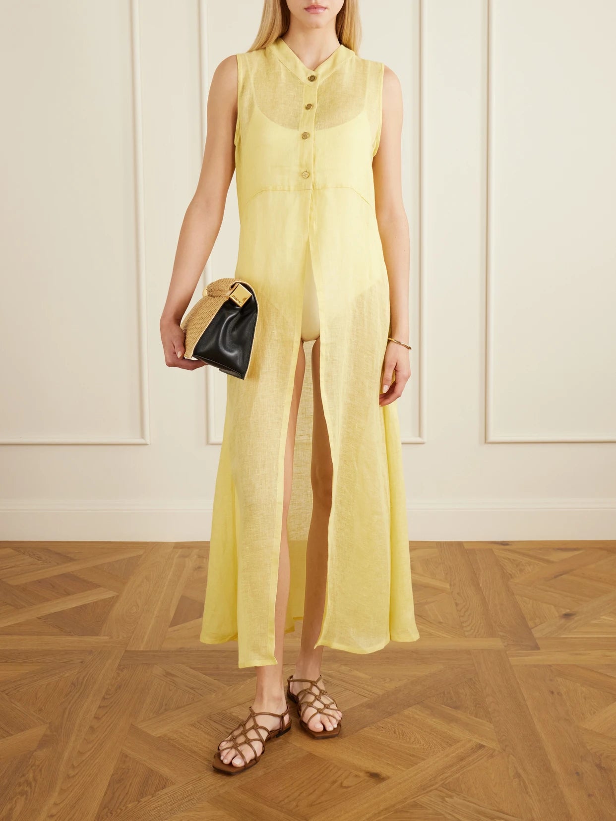 Image of Dresses. Product name - Linen Maxi Dress in Yellow colour by brand - Le Kasha