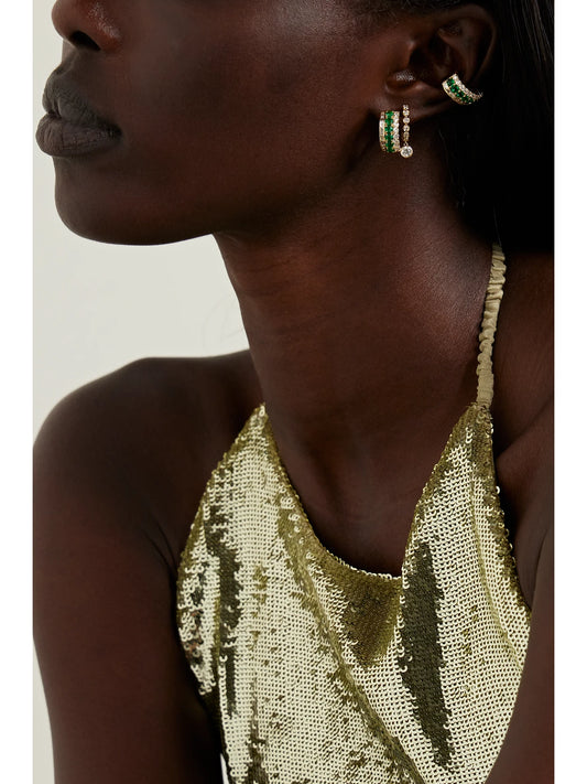 Image of Earrings. Product name - Lola 18-karat Gold, Emerald And Diamond Ear Cuff in Green colour by brand - Anita Ko