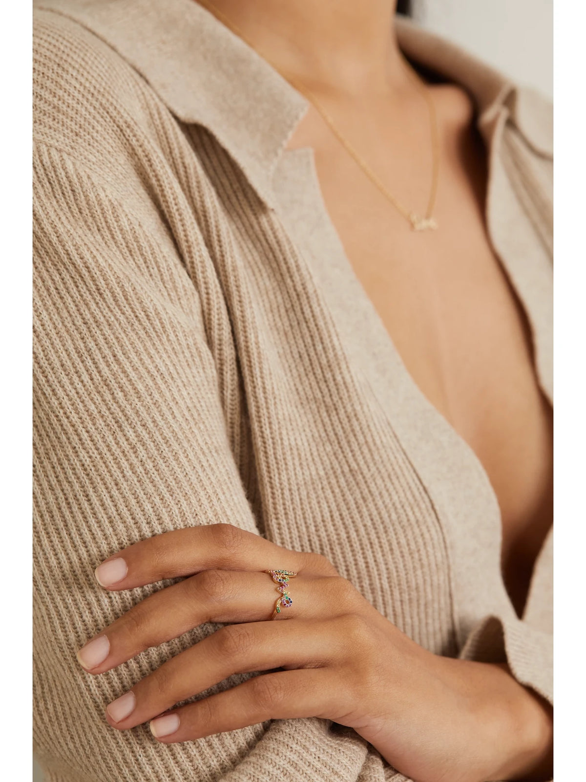 Image of Rings. Product name - Large Love 14-karat Gold Multi-stone Ring in Multi colour by brand - Sydney Evan