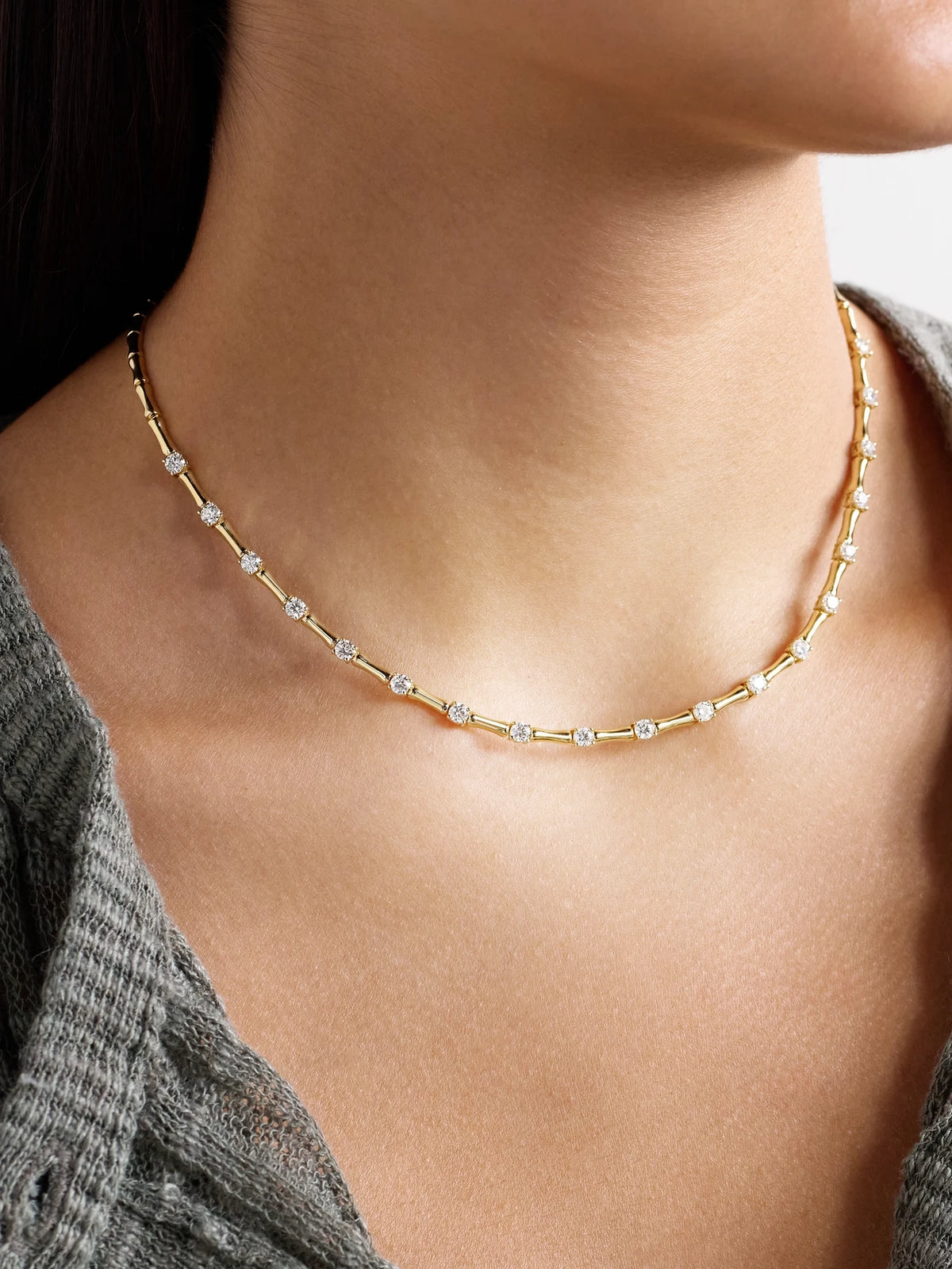 Image of Necklaces. Product name - Bamboo 18-karat Gold Diamond Choker in Multi colour by brand - Anita Ko