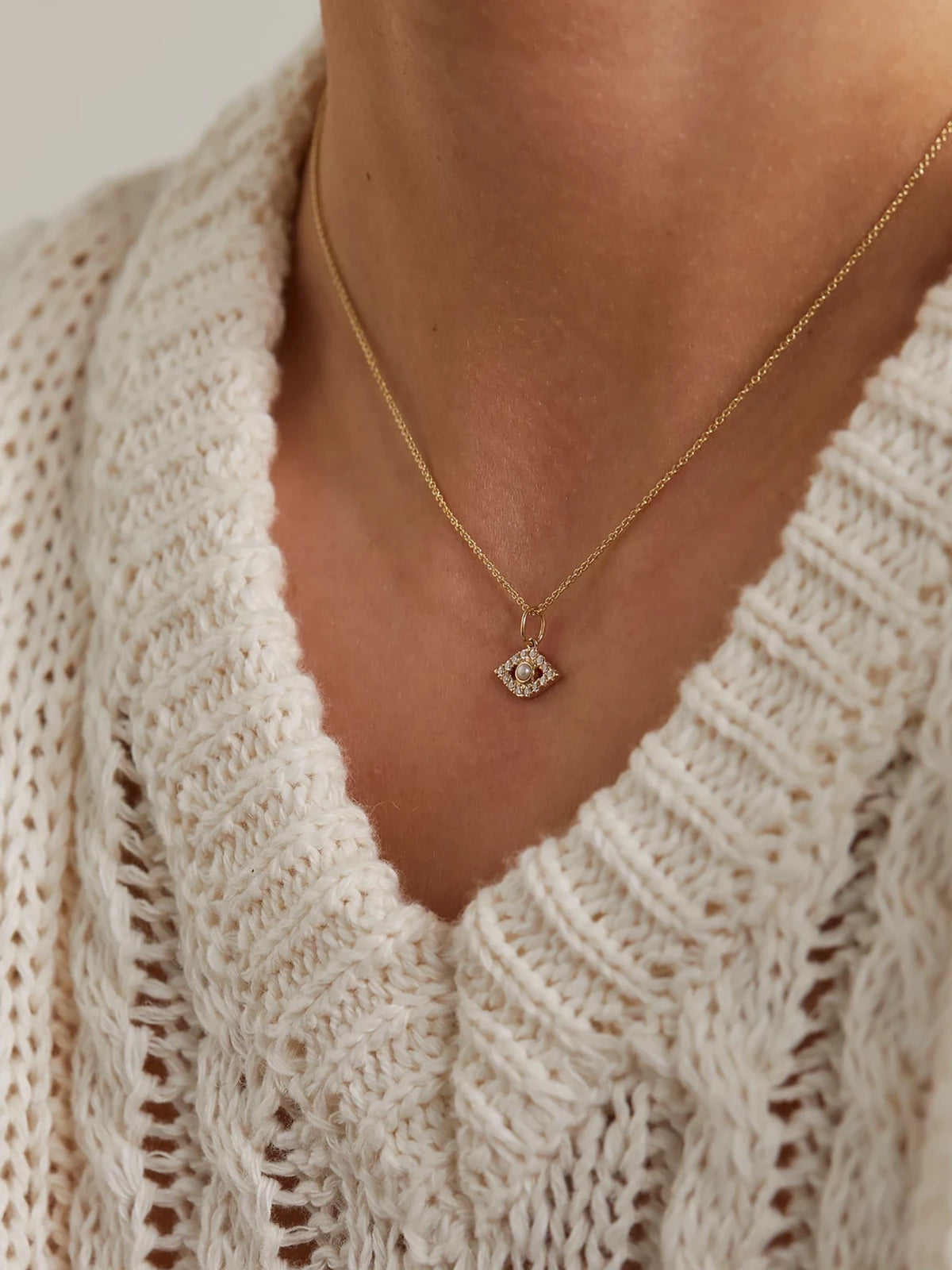 Image of Necklaces. Product name - 14-karat Gold, Pearl And Diamond Necklace in Multi colour by brand - Sydney Evan